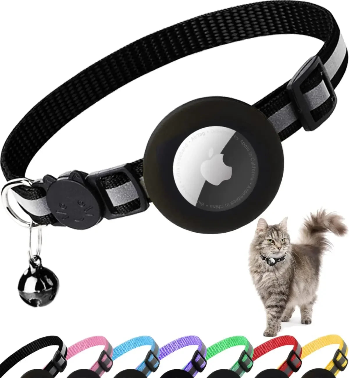 Reflective Breakaway Cat Collar with Airtag Holder & Bell - Perfect for Kittens & Cats!