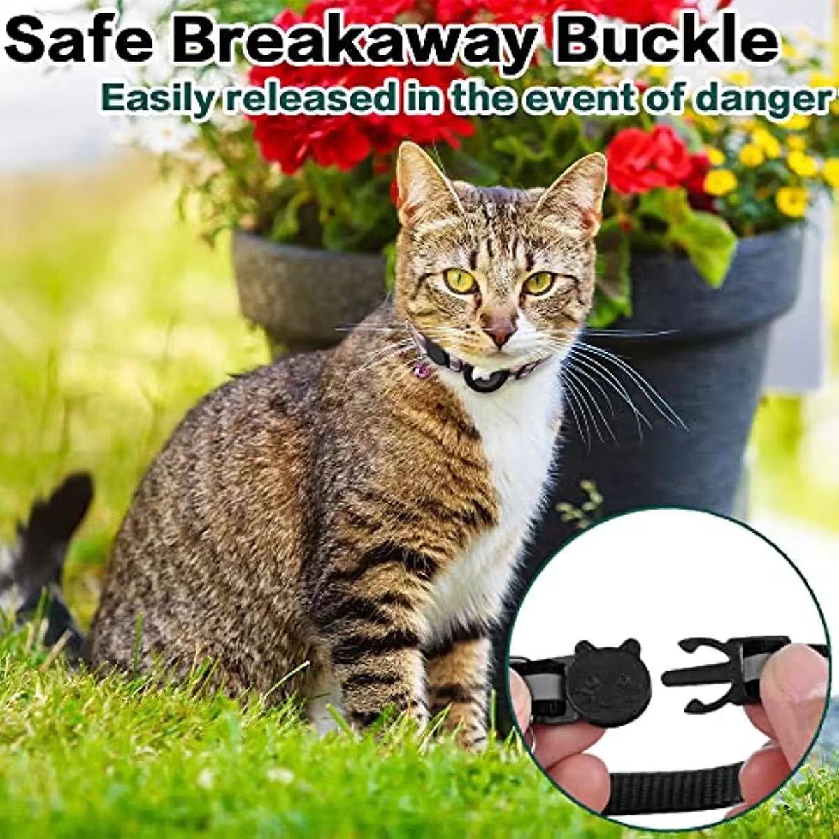 Reflective Breakaway Cat Collar with Airtag Holder & Bell - Perfect for Kittens & Cats!