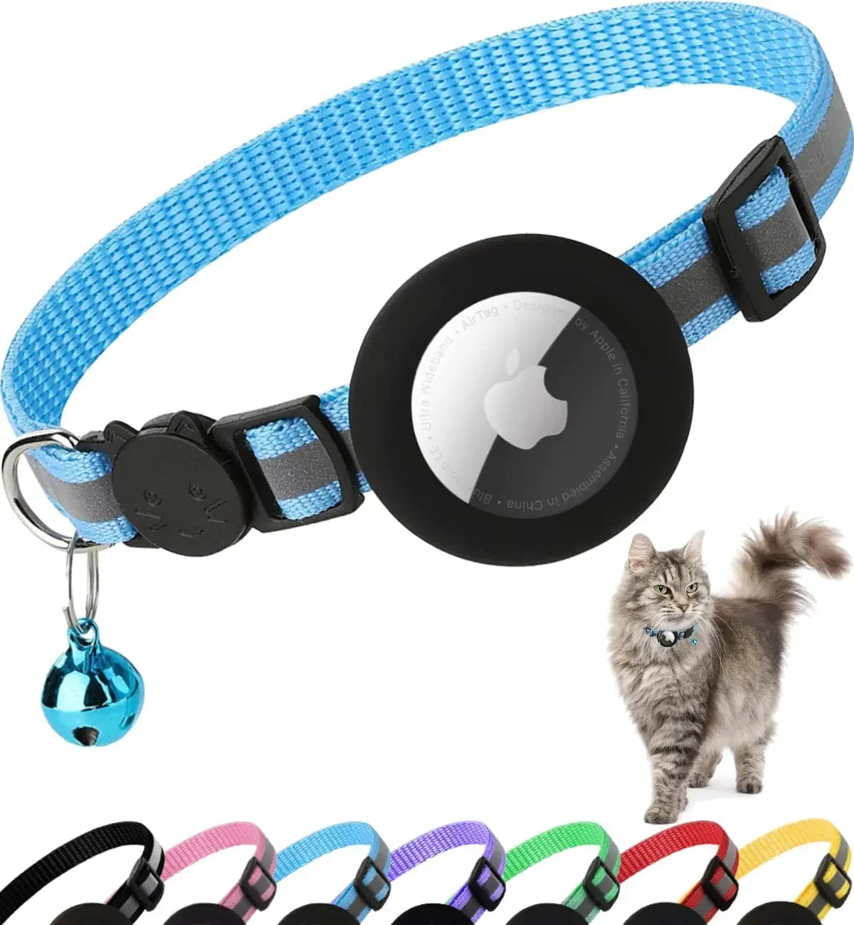 Reflective Breakaway Cat Collar with Airtag Holder & Bell - Perfect for Kittens & Cats!