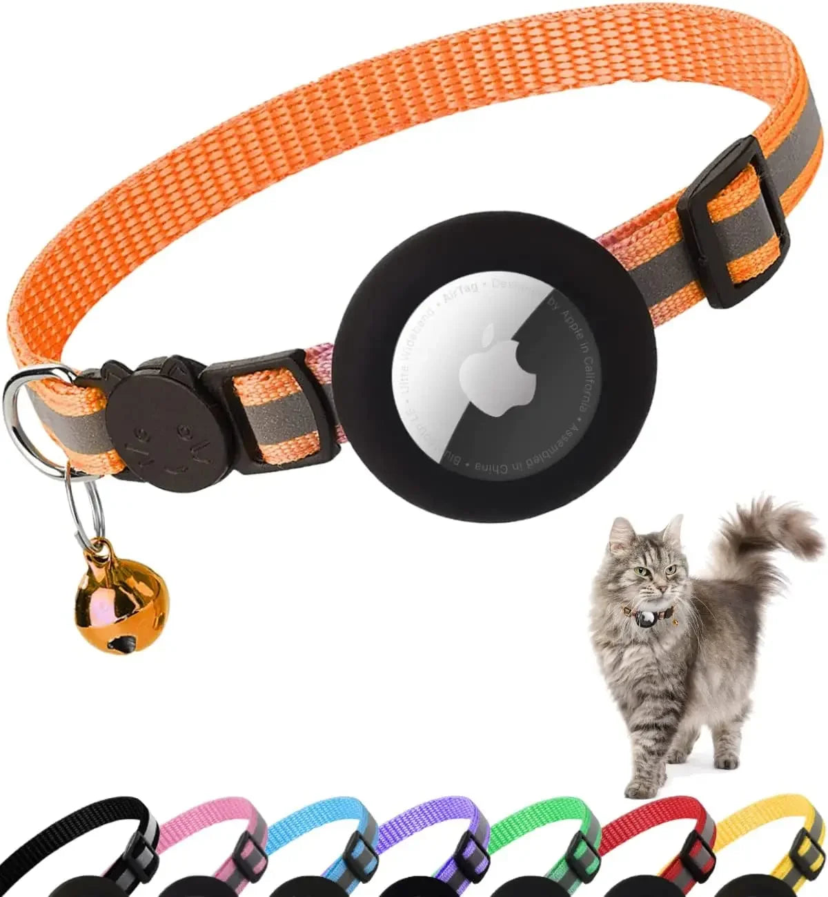 Reflective Breakaway Cat Collar with Airtag Holder & Bell - Perfect for Kittens & Cats!