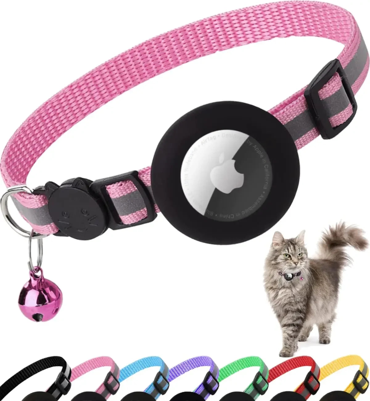 Reflective Breakaway Cat Collar with Airtag Holder & Bell - Perfect for Kittens & Cats!