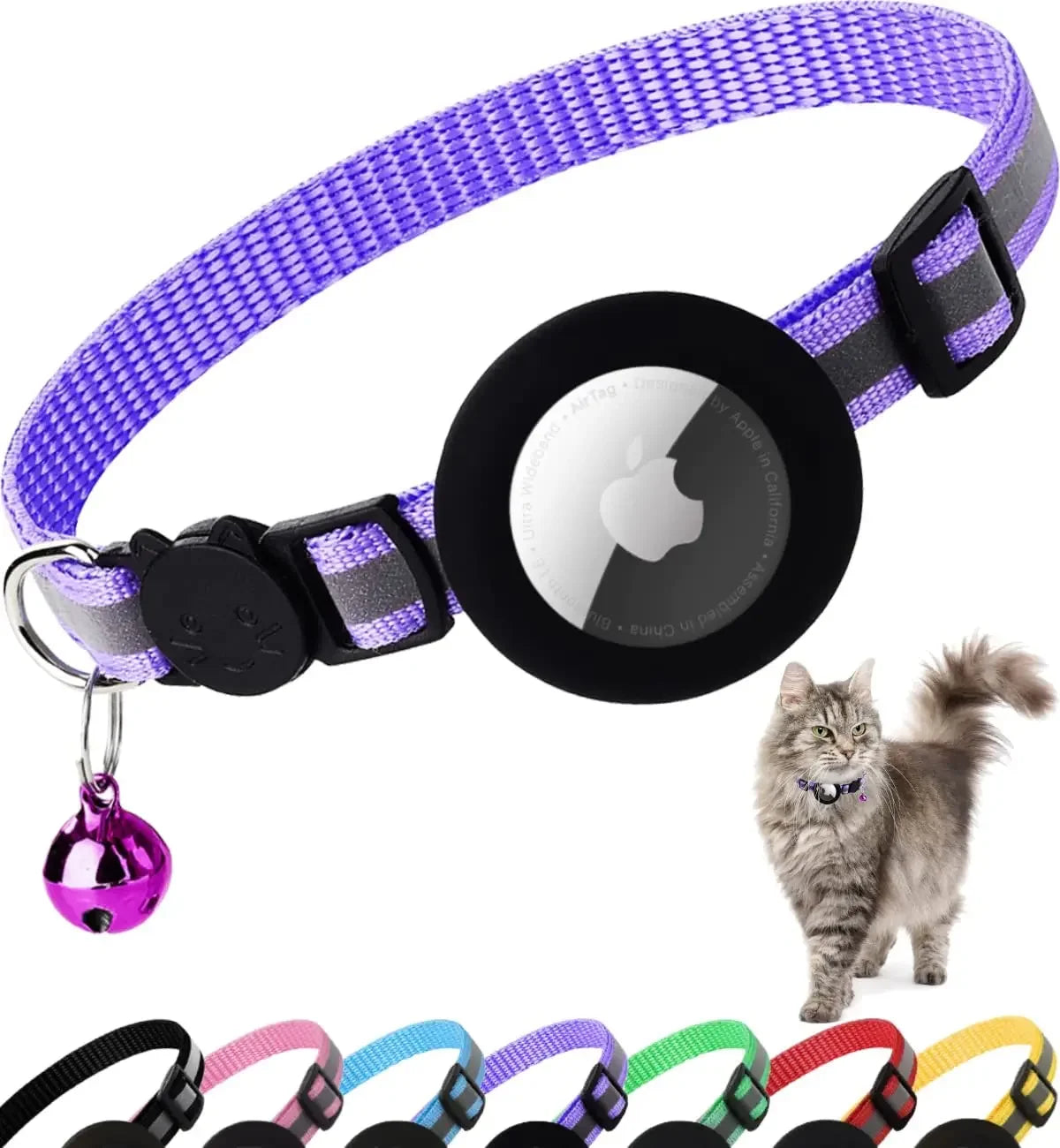 Reflective Breakaway Cat Collar with Airtag Holder & Bell - Perfect for Kittens & Cats!