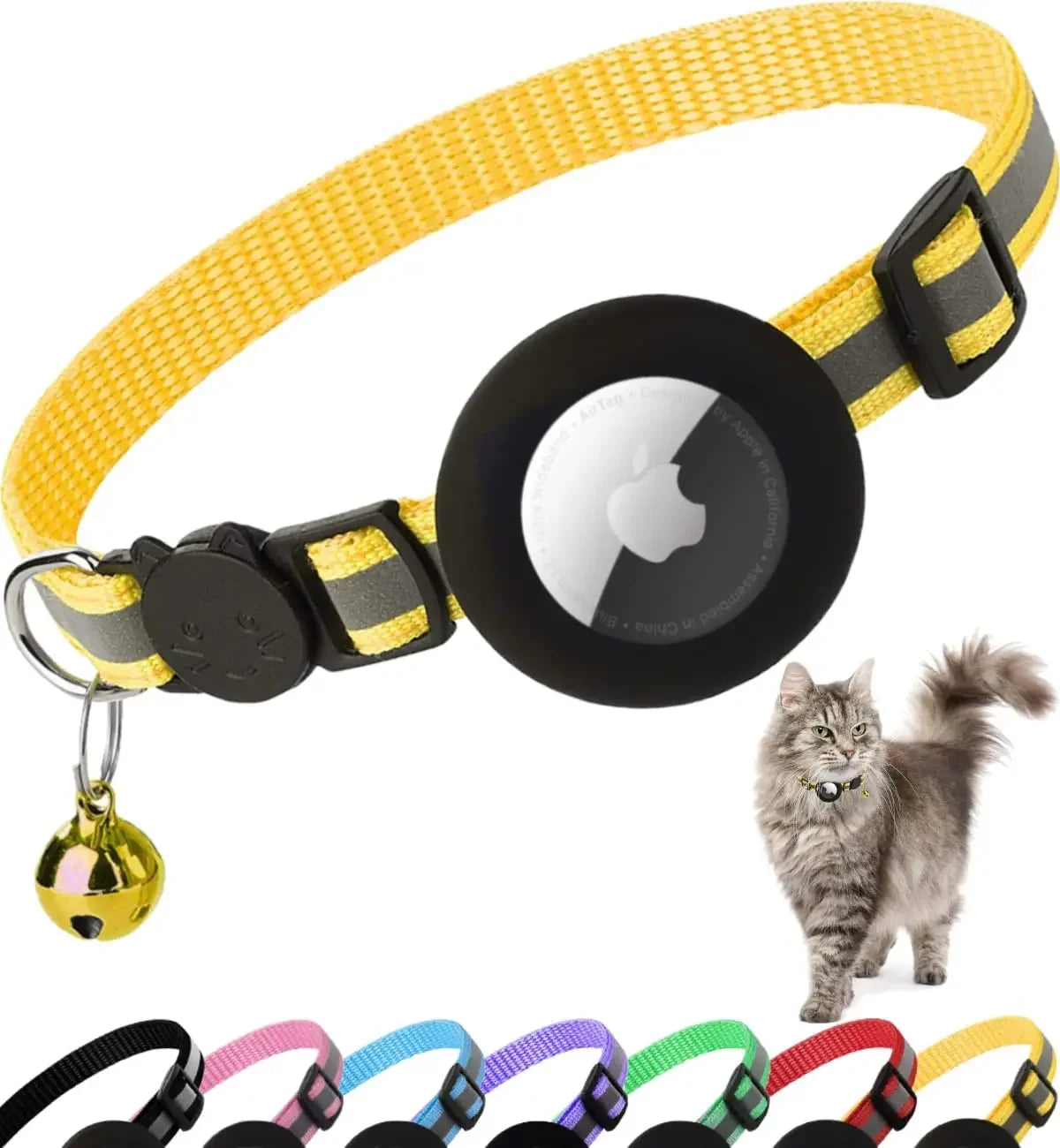 Reflective Breakaway Cat Collar with Airtag Holder & Bell - Perfect for Kittens & Cats!