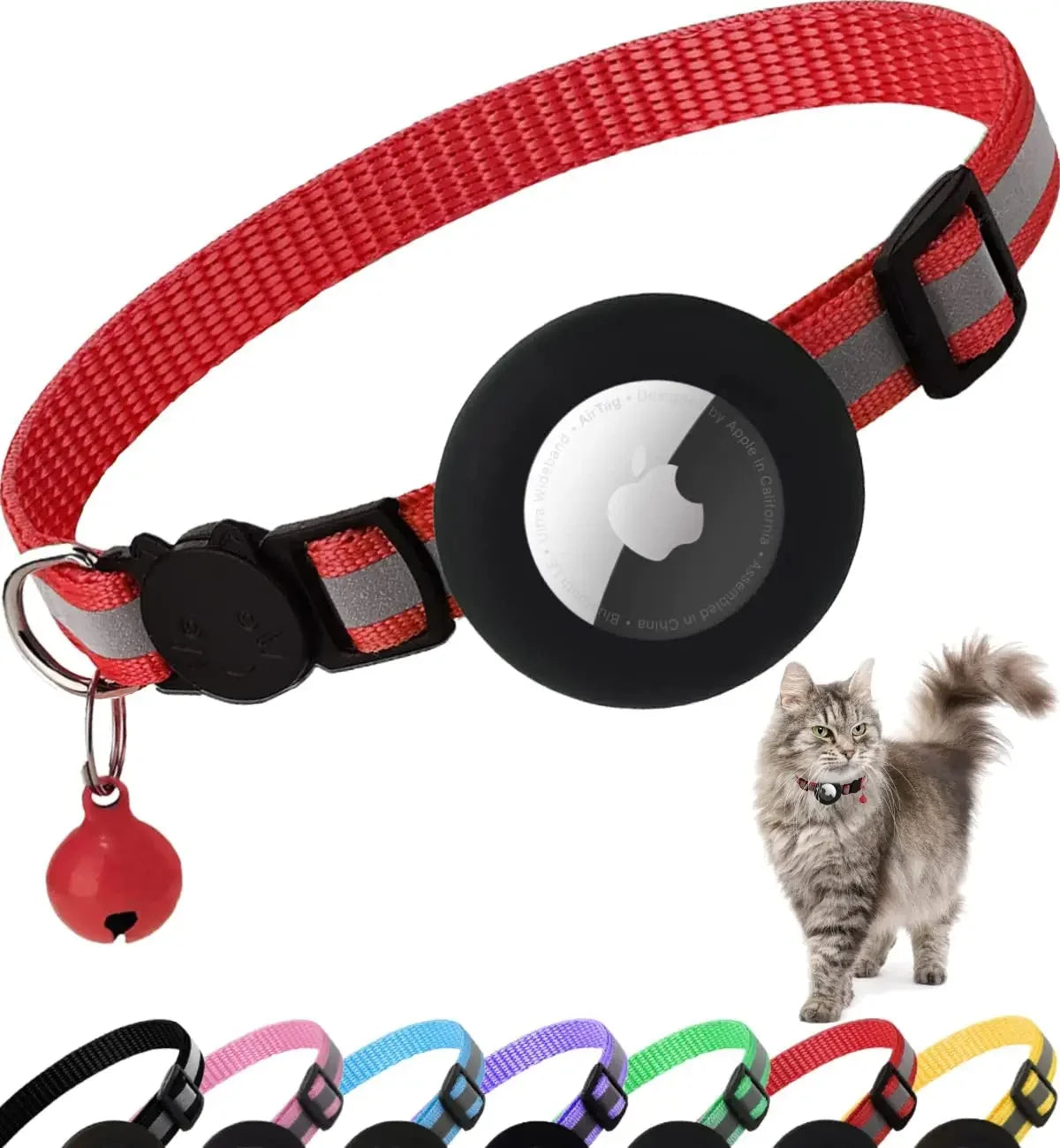 Reflective Breakaway Cat Collar with Airtag Holder & Bell - Perfect for Kittens & Cats!
