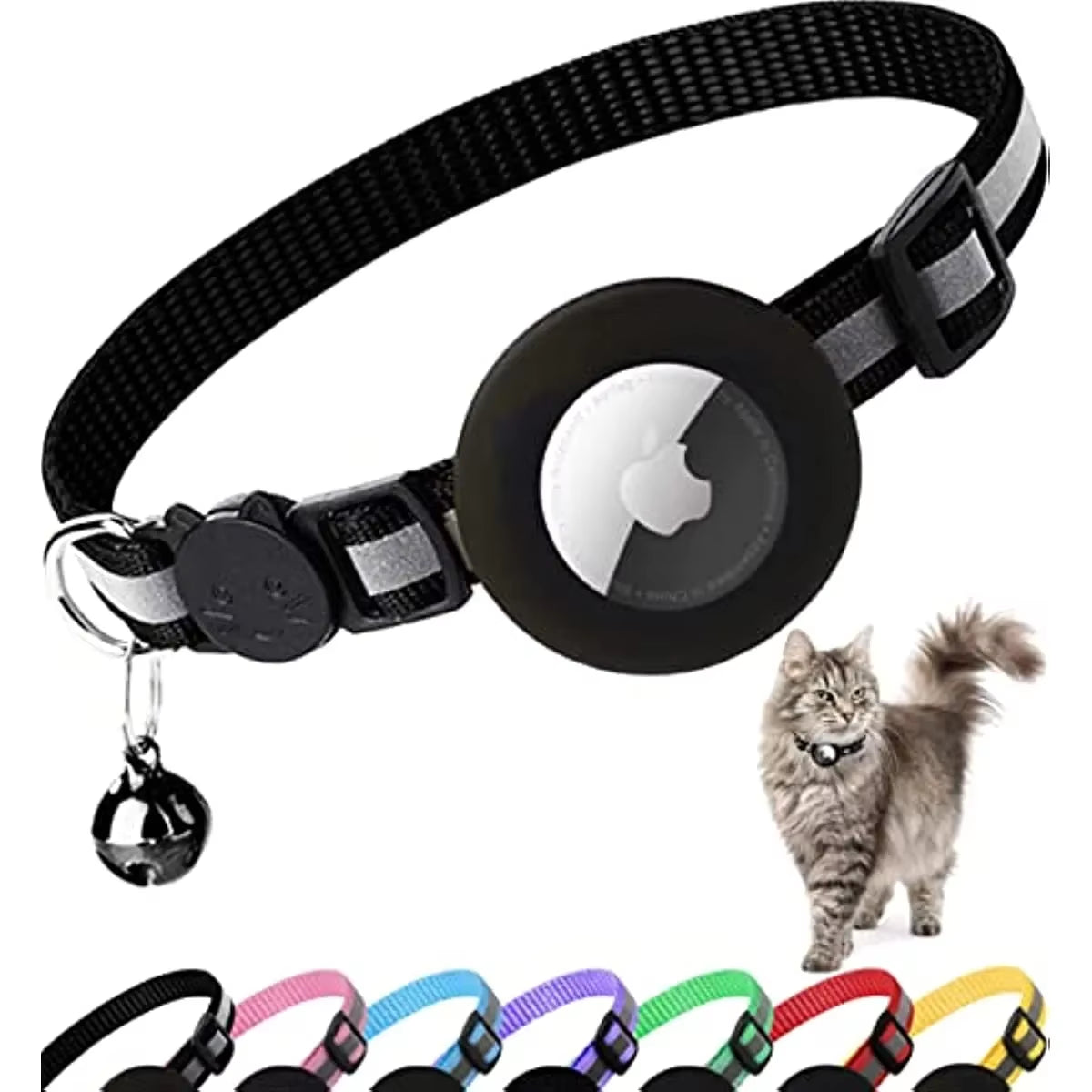 Reflective Breakaway Cat Collar with Airtag Holder & Bell - Perfect for Kittens & Cats!